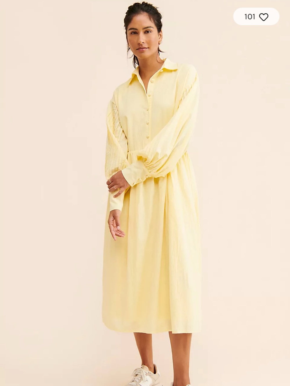 Free People Pale Yellow Midi Shirt Dress